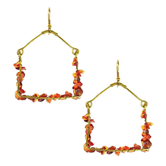 Hand-Cut Carnelian Stone Geometric Earrings