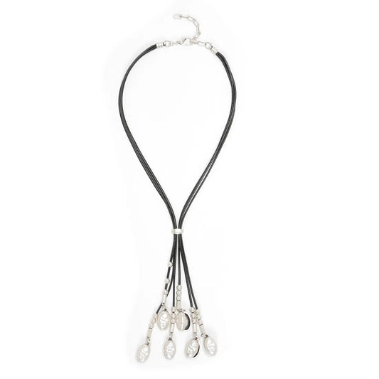 Shell Silver and Leather Pewter Multi Strand Necklace