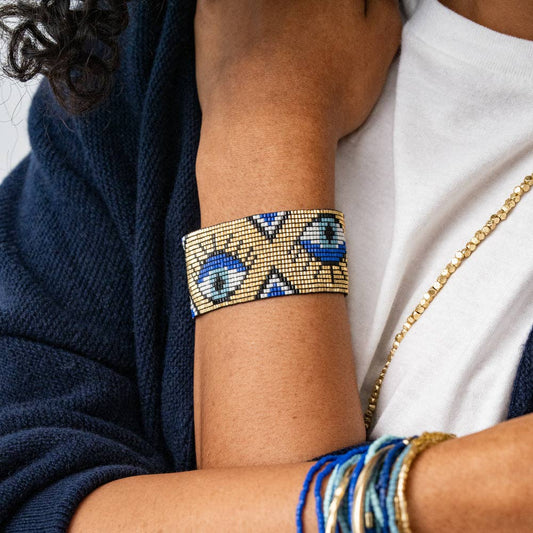 Brooklyn evil eye stretch beaded bracelet