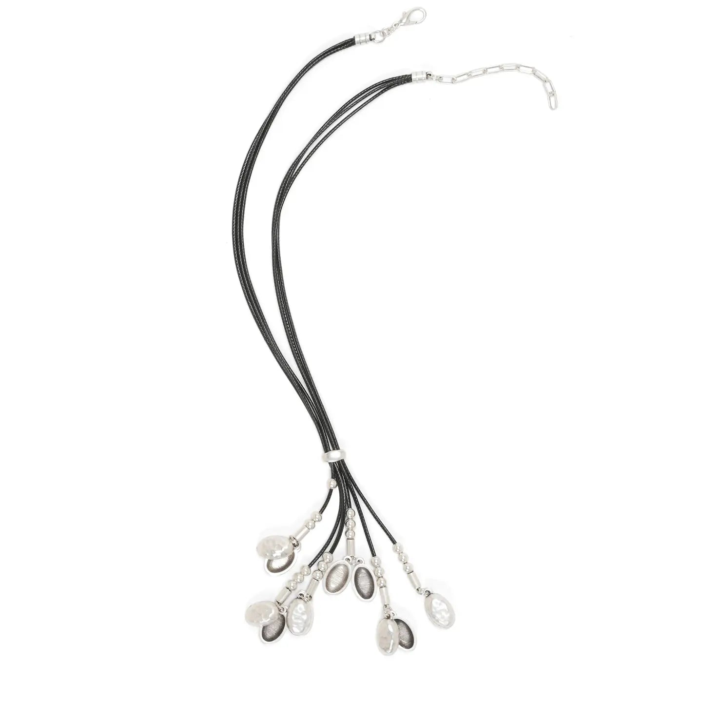 Shell Silver and Leather Pewter Multi Strand Necklace