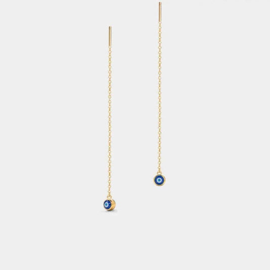 Evil Eye Dangle Threader Earrings in 925 Sterling Silver