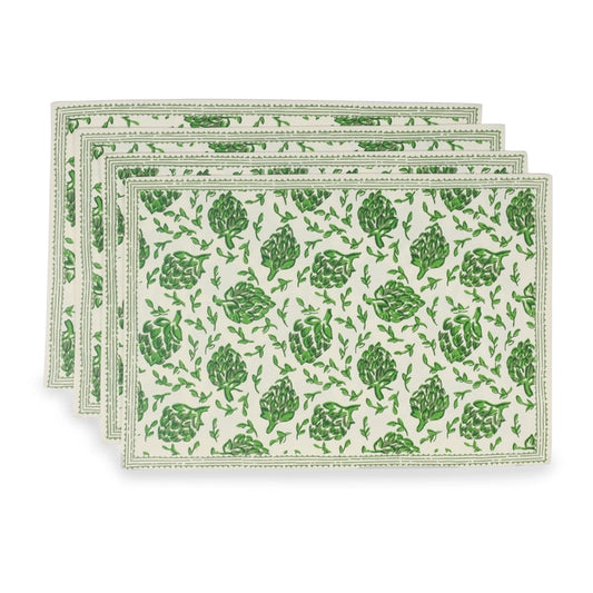 Green Artichoke Print Cotton Table Linens