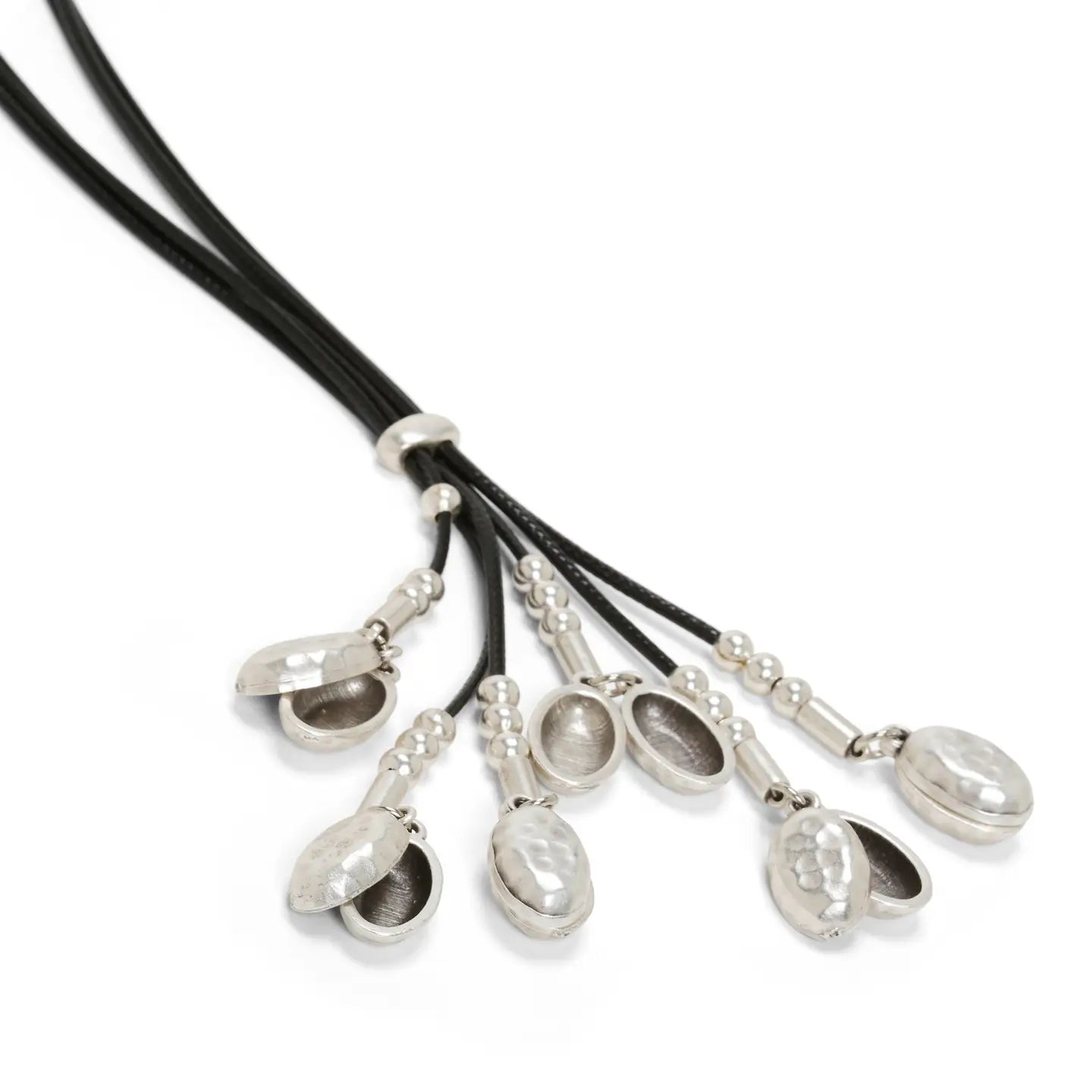 Shell Silver and Leather Pewter Multi Strand Necklace