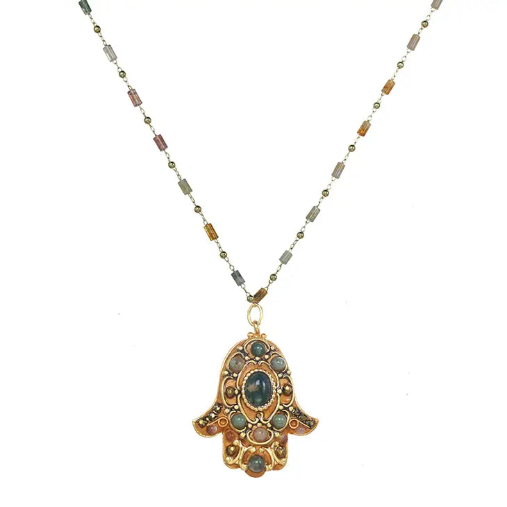 Jasper Stone Hamsa Necklace