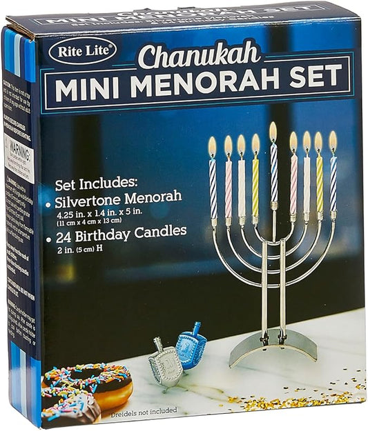 Silver Mini Menorah Set