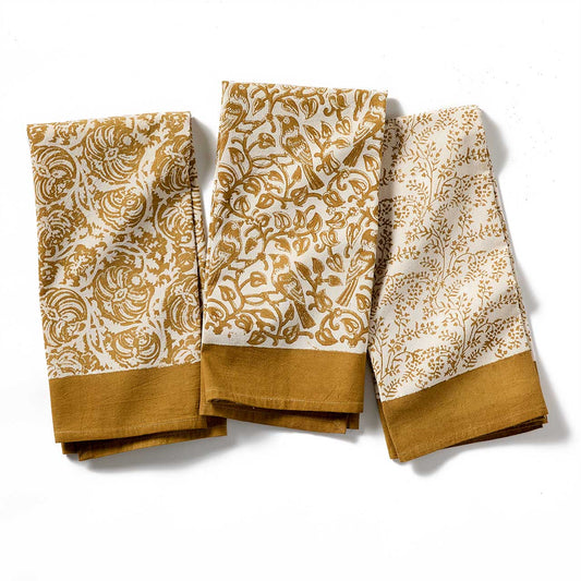 Saffron Finch Kalamkari Hand Towels - Set of 3
