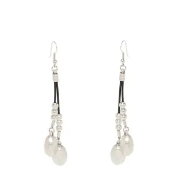Shell Silver and Leather 2 Strand Pewter Earrings