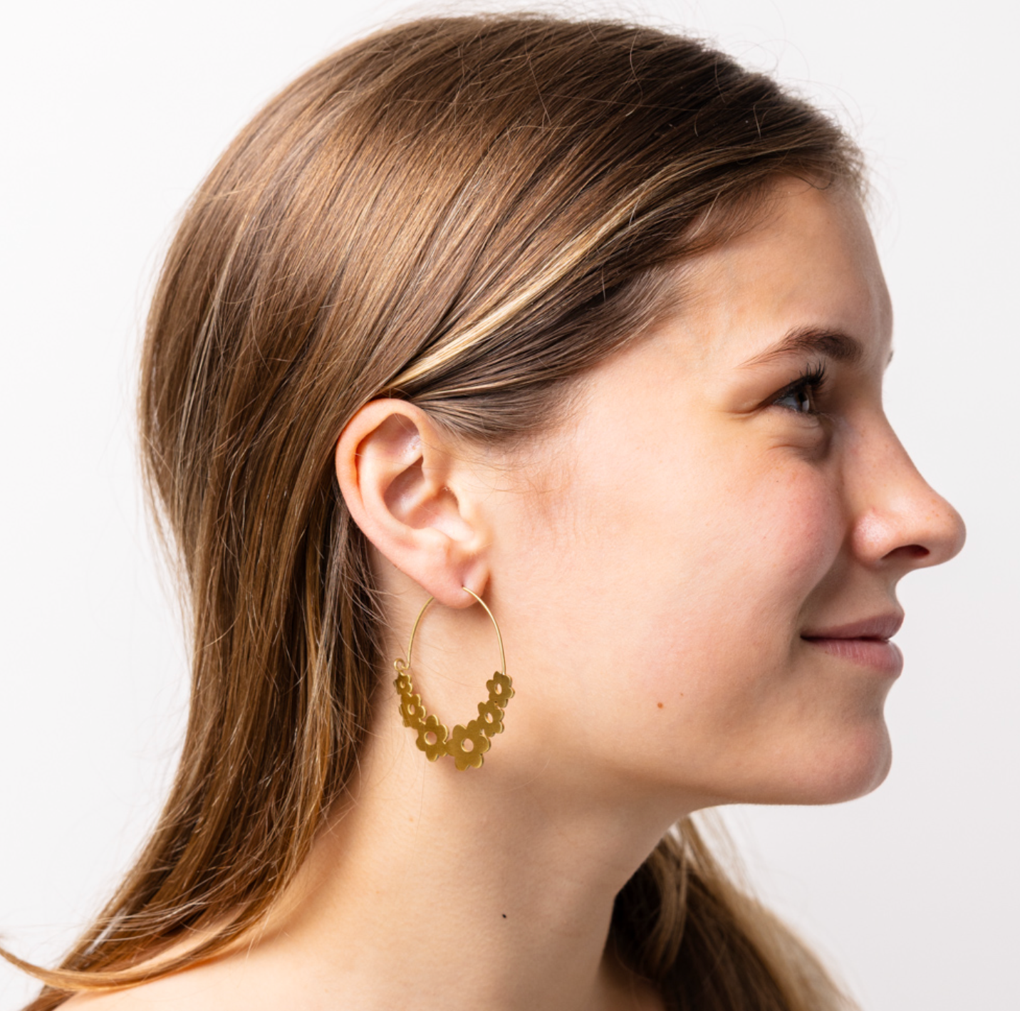 Maeve Floral Wrapped Hoop Brass