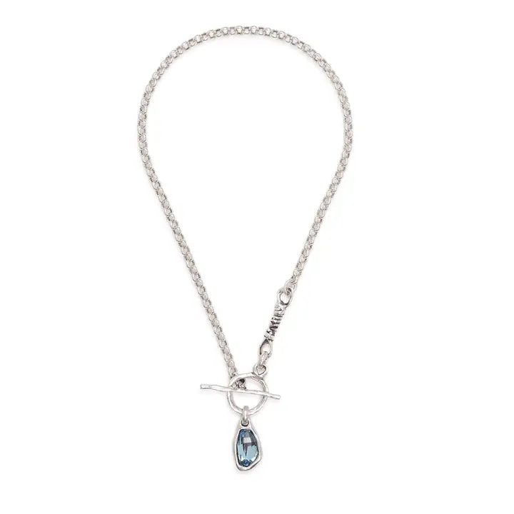 Handmade Pewter Necklace with Blue Crystal