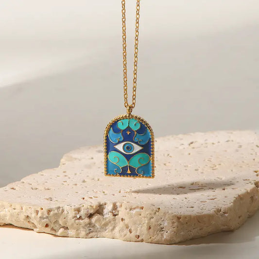 Evil Eye Enamel Gold Necklace