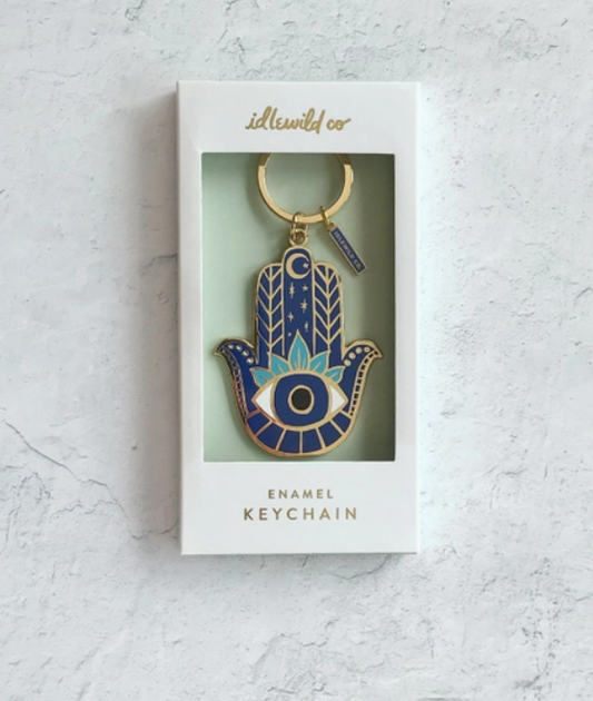Brass and Blue Hamsa Keychain