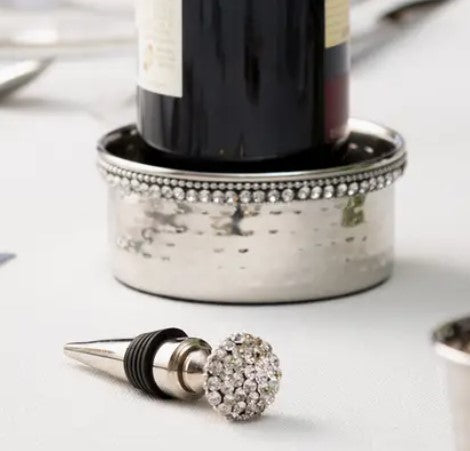 Hammered Stainless Steel Wine Bottle Coaster with Diamonds