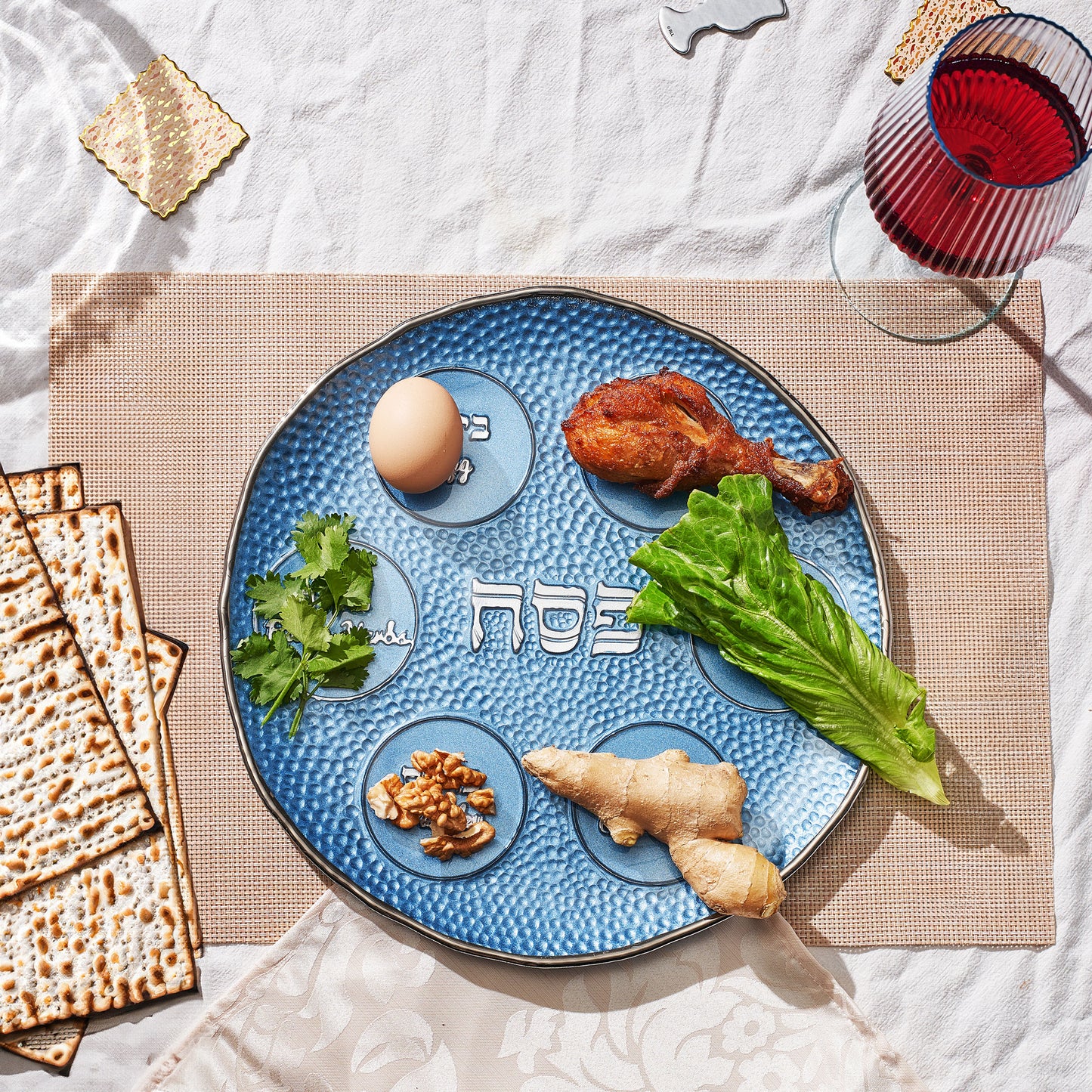 "Blue Pebble" Glass Round Seder Plate