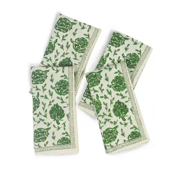 Green Artichoke Print Cotton Table Linens