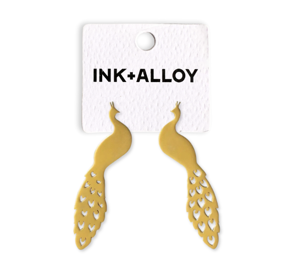 Raquel Large Peacock Post Earrings Brass