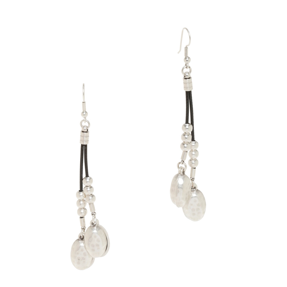 Shell Silver and Leather 2 Strand Pewter Earrings