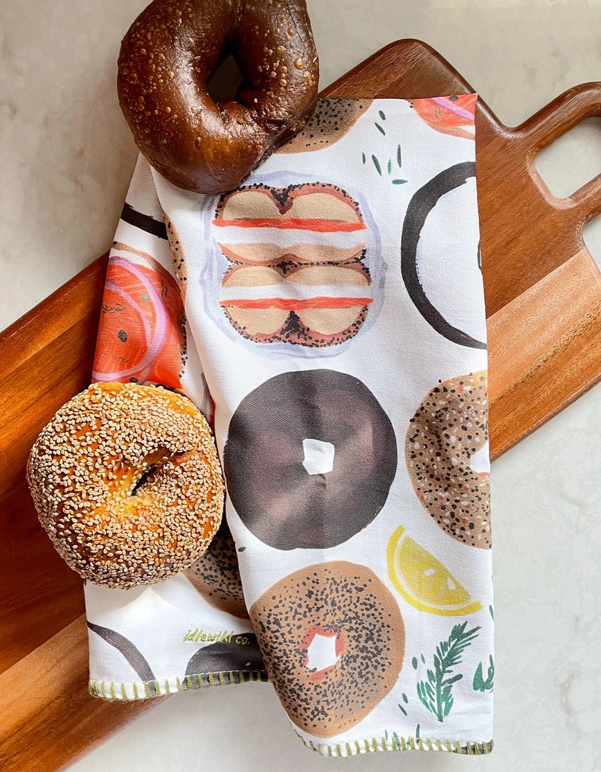 Bagel Tea Towel with Embroidered Detail
