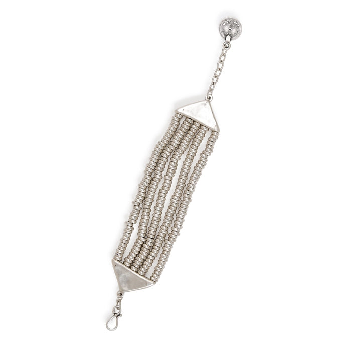Triangle End Beaded Silver Bracelet