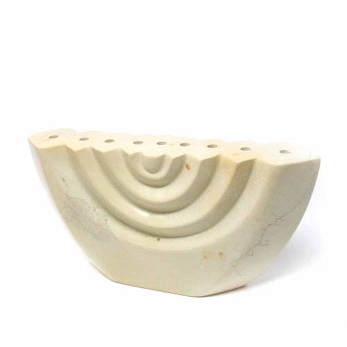 Soapstone Hand Carved Menorah - Natural