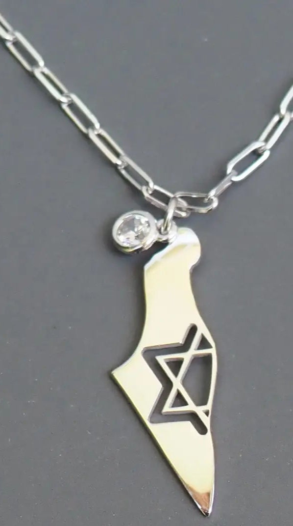 Israel Map with Paperclip Chain Necklace