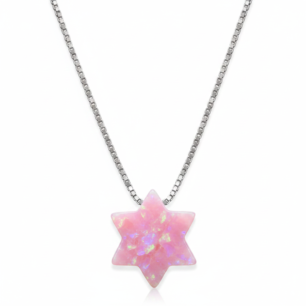 Pink Opal Star Of David Necklace