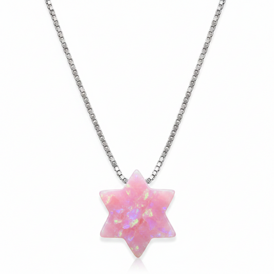 Pink Opal Star Of David Necklace