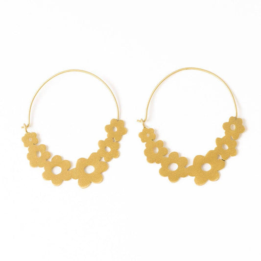 Maeve Floral Wrapped Hoop Brass