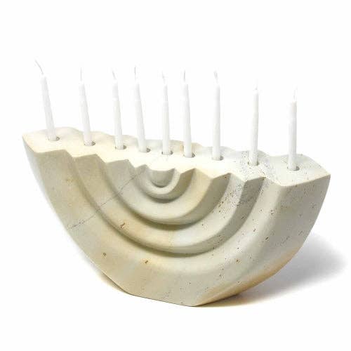 Soapstone Hand Carved Menorah - Natural