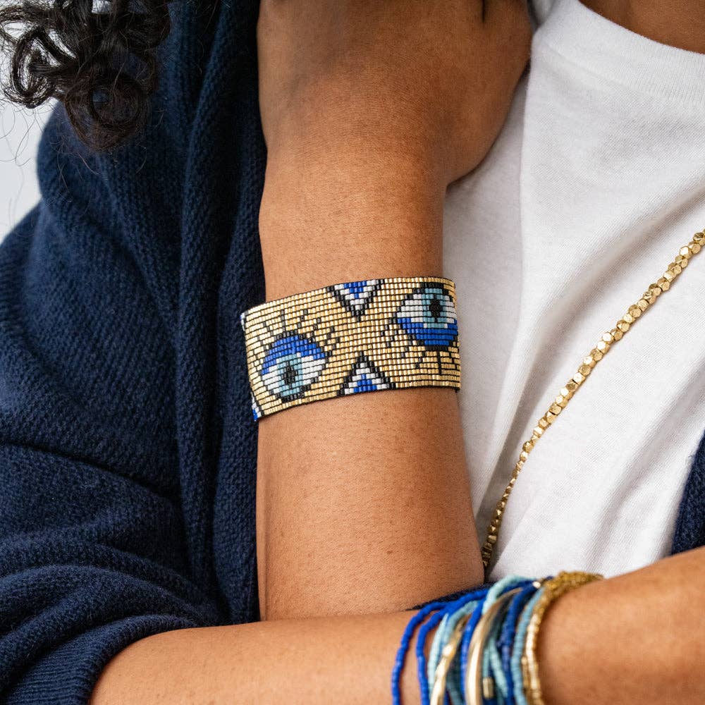 Brooklyn Evil Eye Beaded Stretch Bracelet Gold