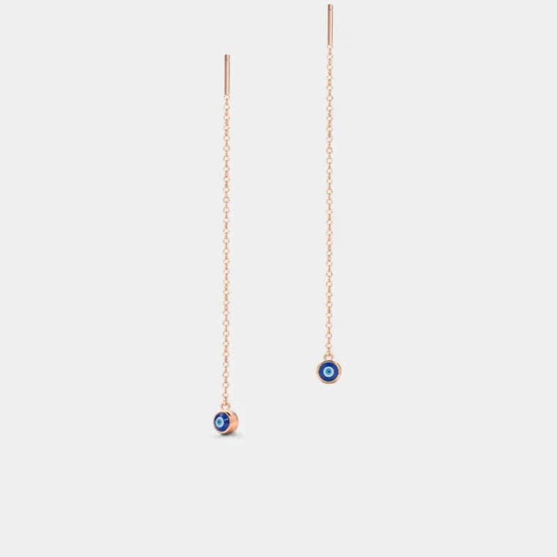 Evil Eye Dangle Threader Earrings in 925 Sterling Silver