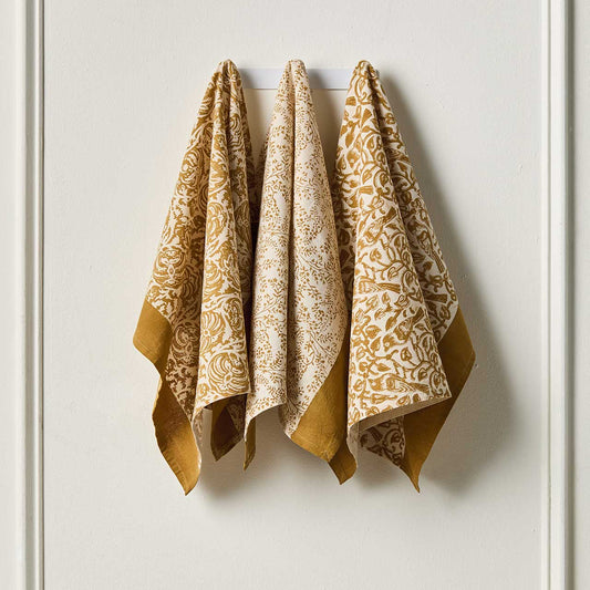 Saffron Finch Kalamkari Hand Towels - Set of 3