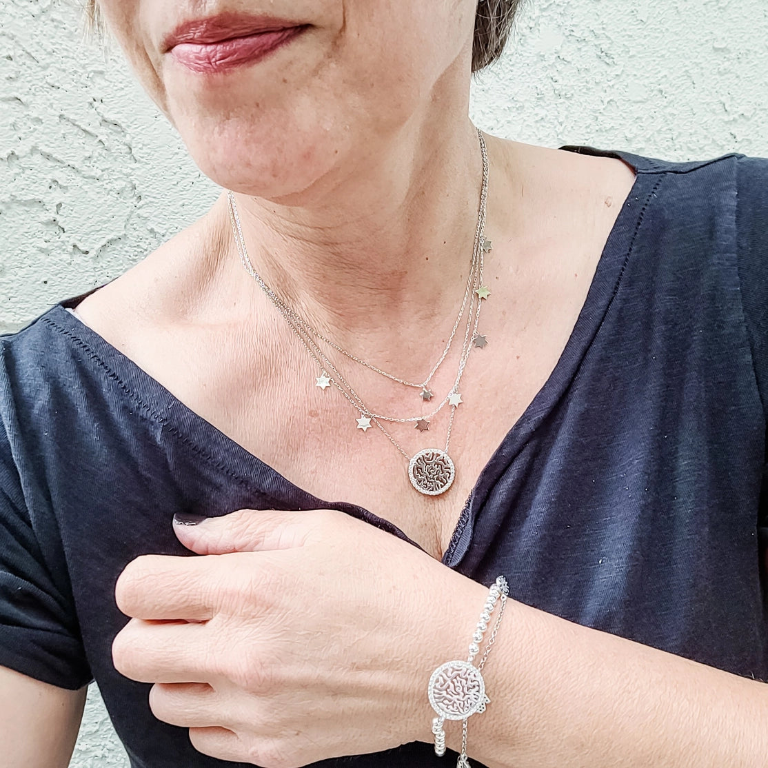 Stars of David Multi Charm Necklace