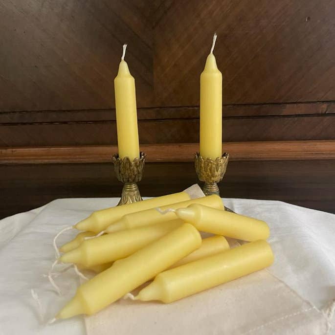 Yellow Beeswax Coated Taper Candles - 3 Hour - 12 Pack