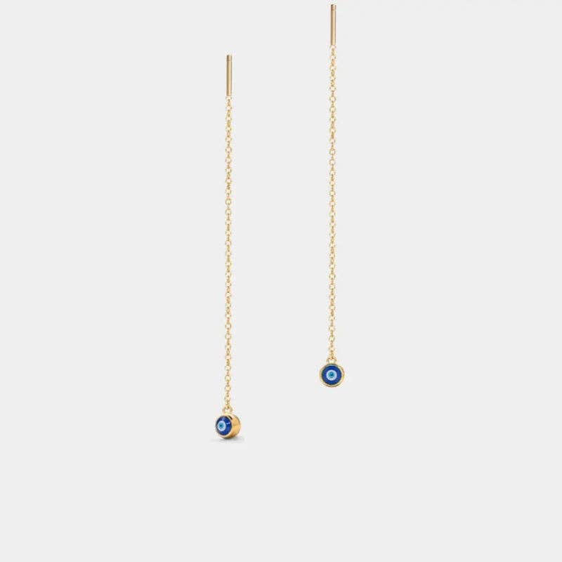 Evil Eye Dangle Threader Earrings in 925 Sterling Silver
