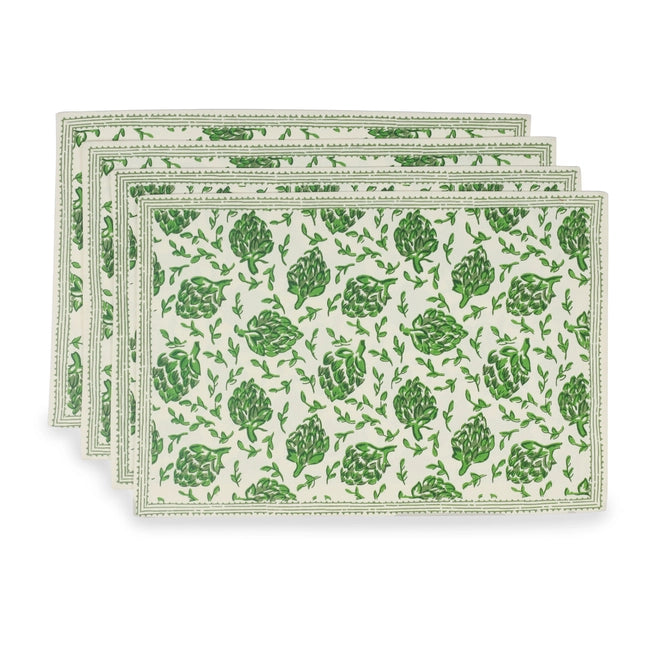 Green Artichoke Print Cotton Placemats Placemats