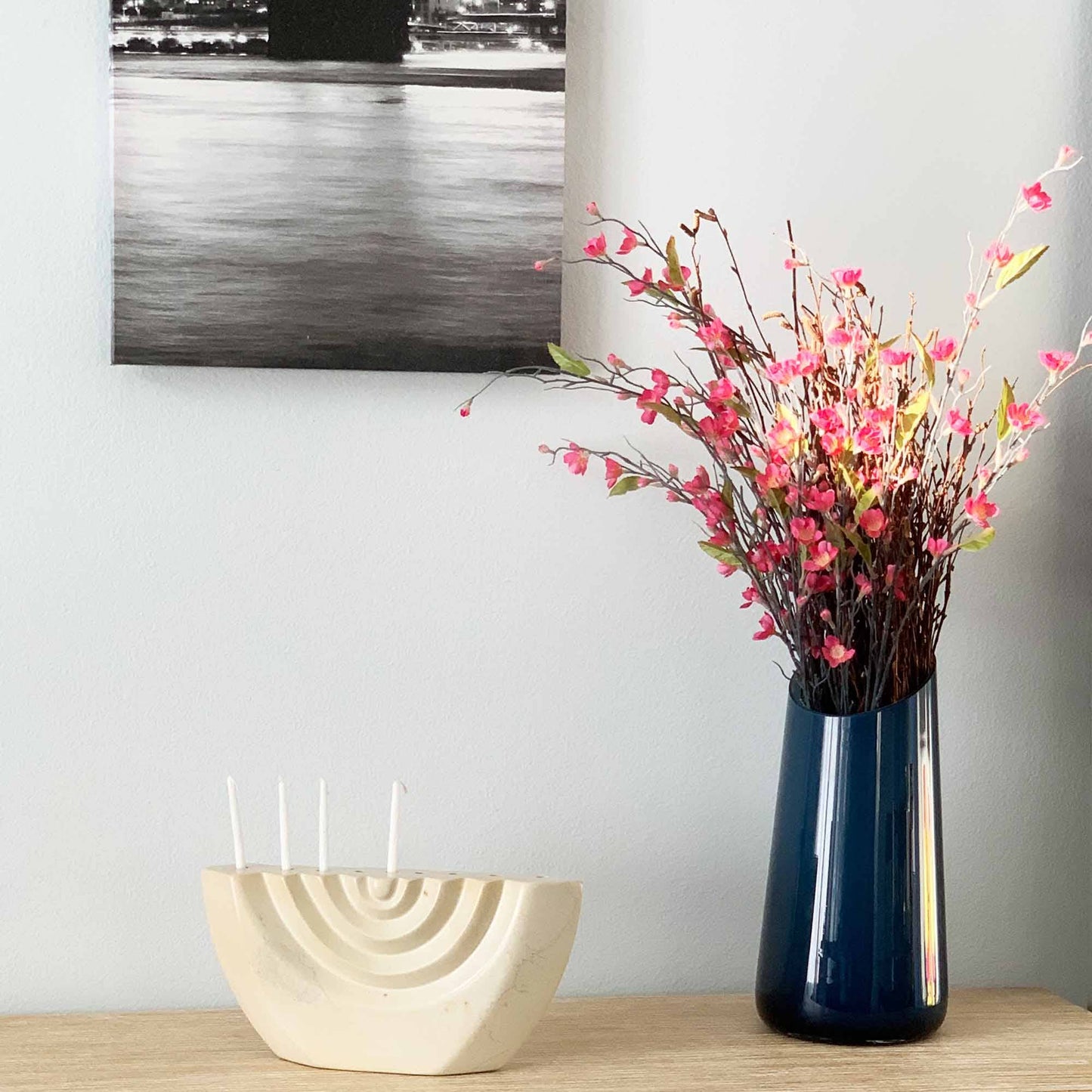 Soapstone Hand Carved Menorah - Natural