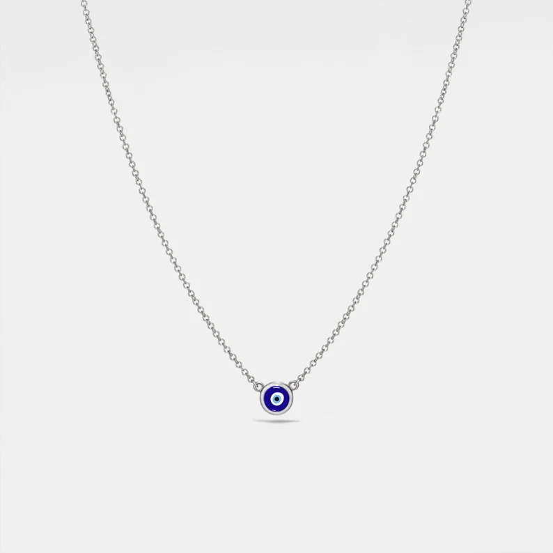 Turkish Evil Eye Nazar Charm Necklace in 925 Sterling Silver
