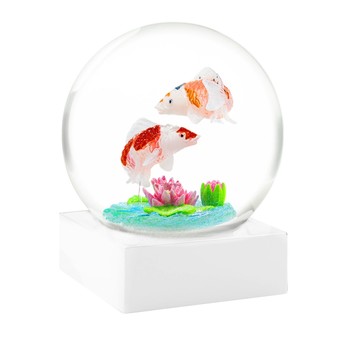 Spiraling Koi and Lily Pad Flower Snowglobe