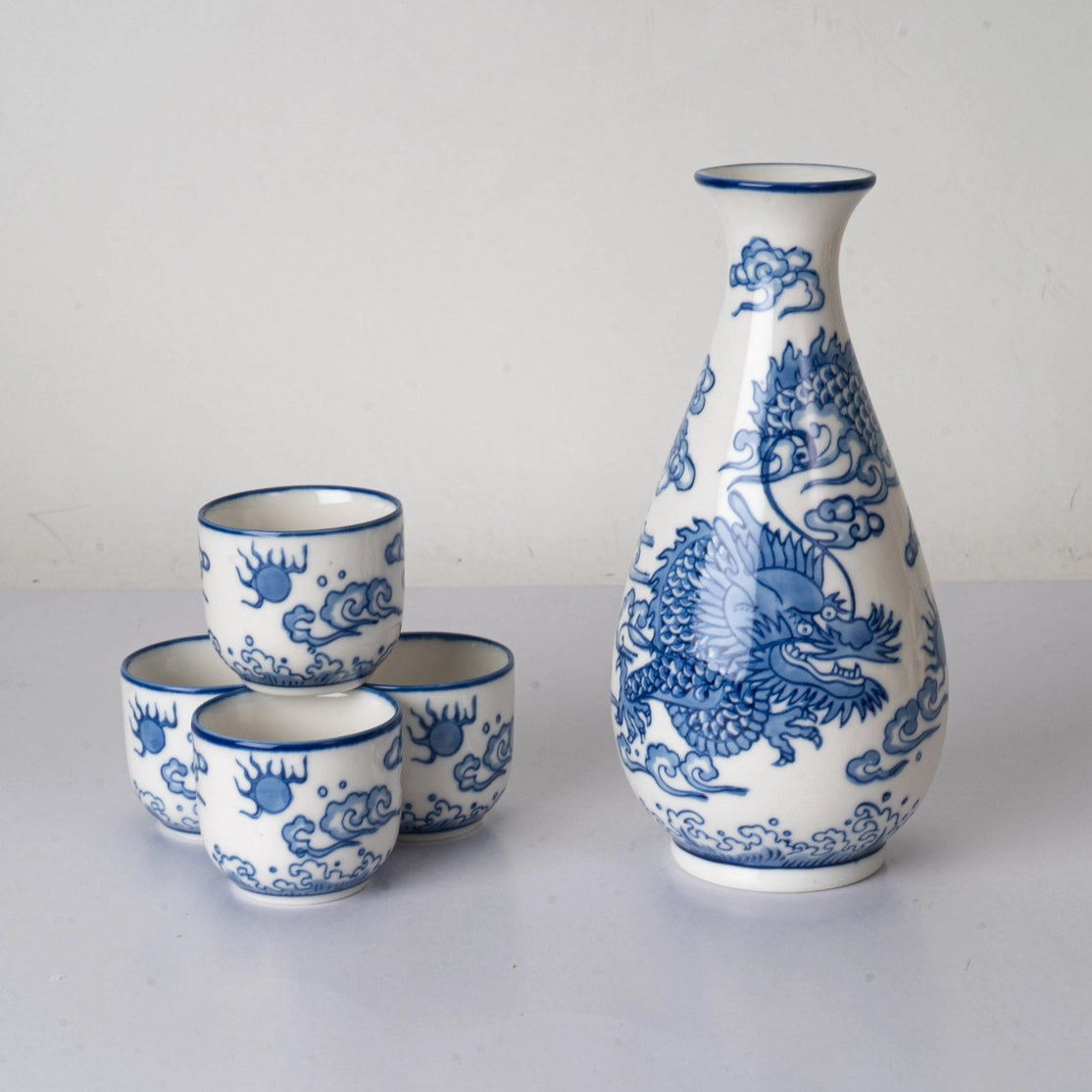 Sake Set Porcelain - Bottle and 4 Cups