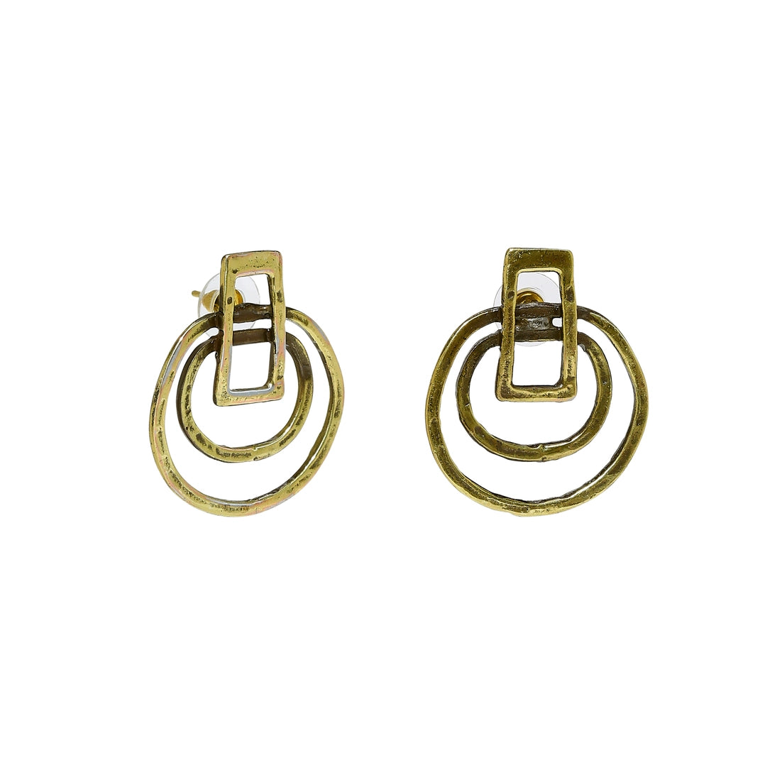 Bronze Circle Rectangle Earrings