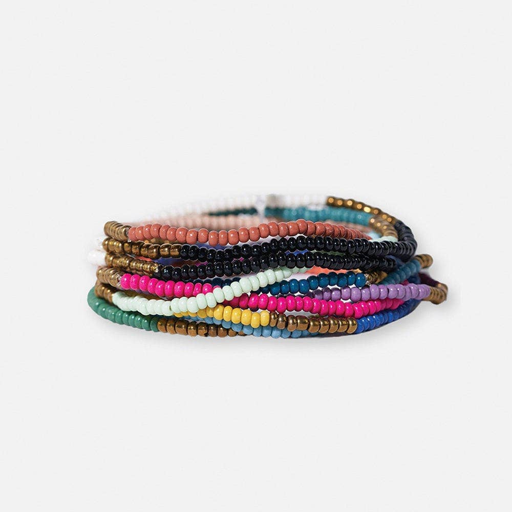 Sage Color Block Beaded 10 Strand Stretch Bracelets Jewel Tone
