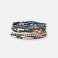Sage Mixed Stripe Beaded 10 Strand Stretch Bracelet Set Teal + Poppy