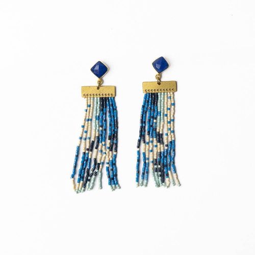Lilah blue beaded fringe earrings