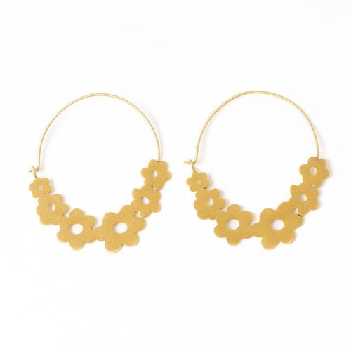 Maeve floral brass hoop earrings