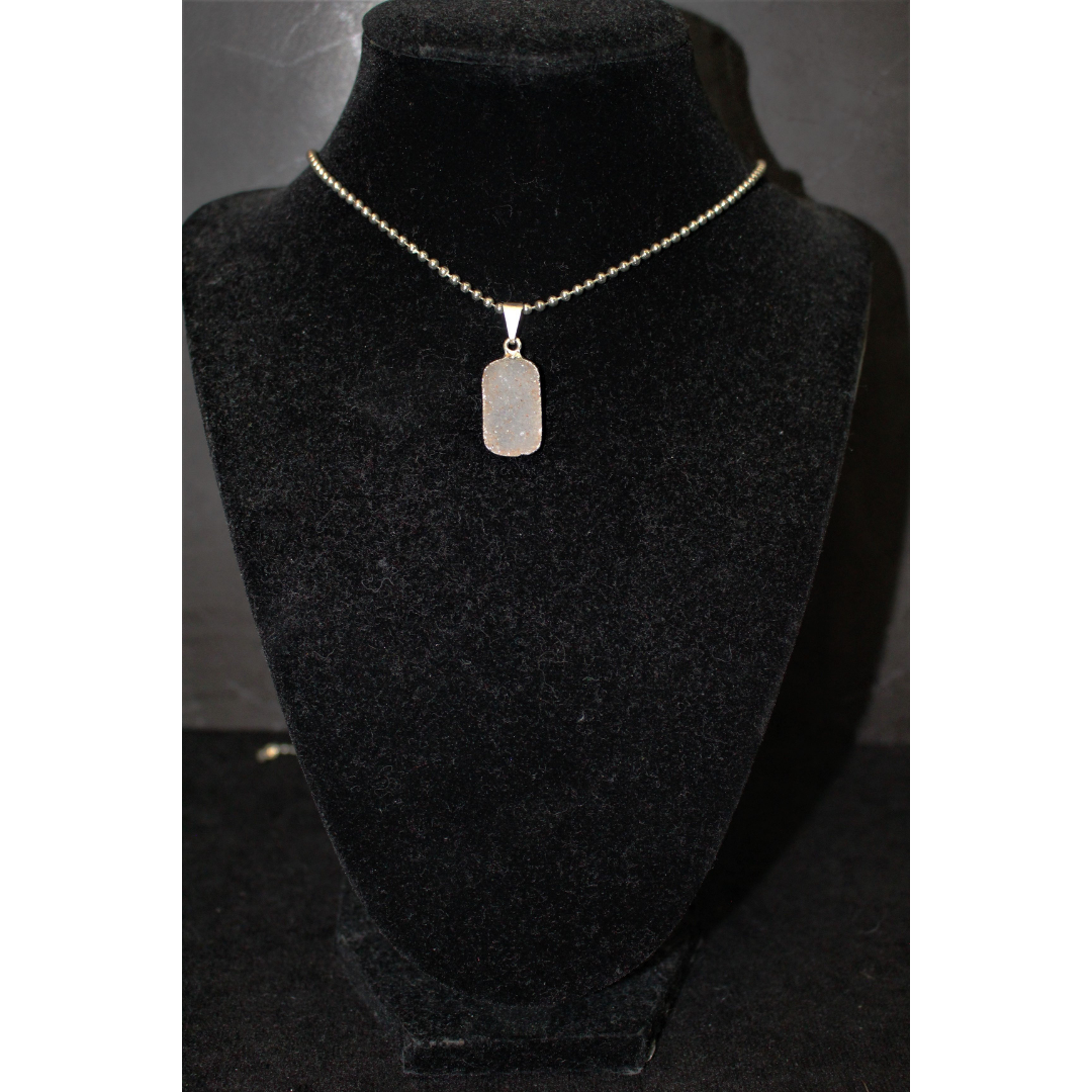Rectangular pink druzy necklace