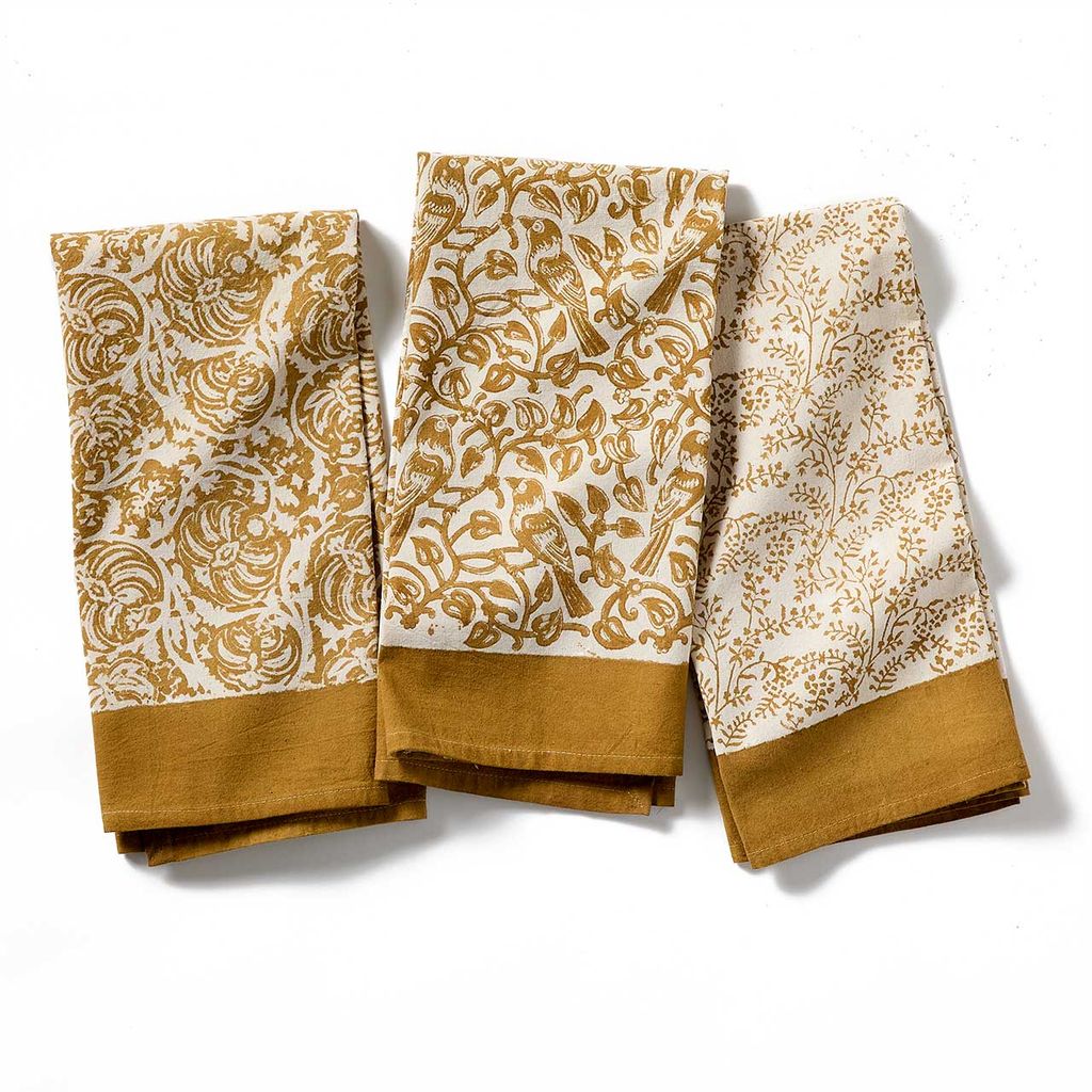 Saffron Finch Kalamkari Hand Towels - Set of 3
