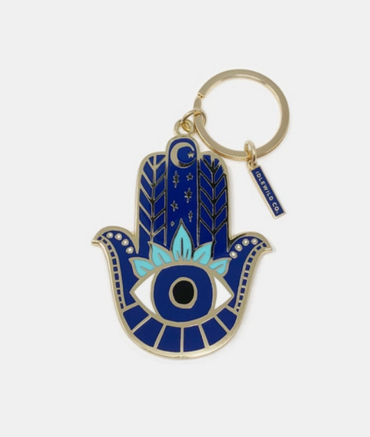 Brass and Blue Hamsa Keychain