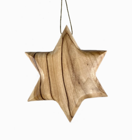 Olive Wood Star of David Ornament