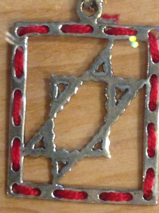 Star of David Necklace with Red and Silver Frame