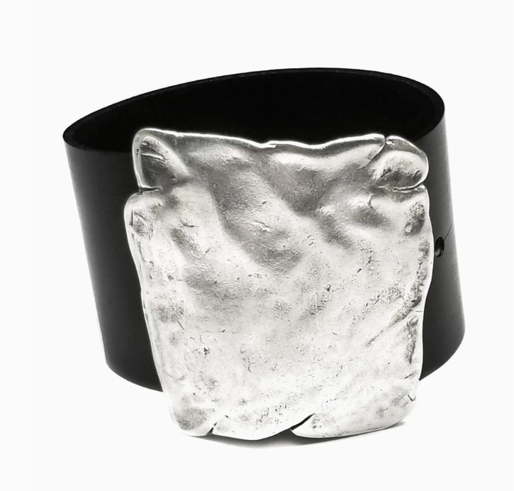 Leather and Pewter Square Bracelet